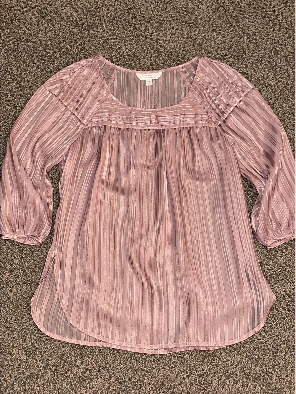 Lauren Conrad Pink Sheer Striped Blouse Medium